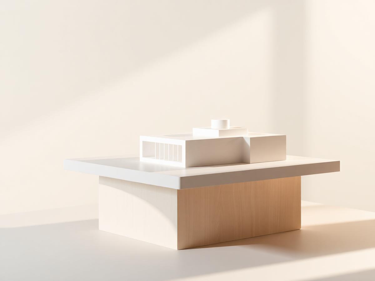 Minimalist architectural model in studio lighting